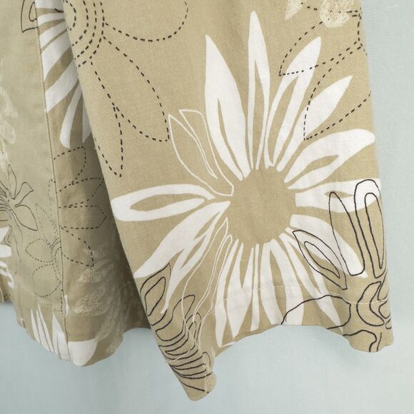 Additions by Chicos Floral Cotton Twill Button Jacket Womens 3 (XL) Khaki Beige - Picture 13 of 16